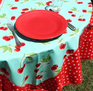 60" Round Custom Oilcloth Tablecloth - Border Optional