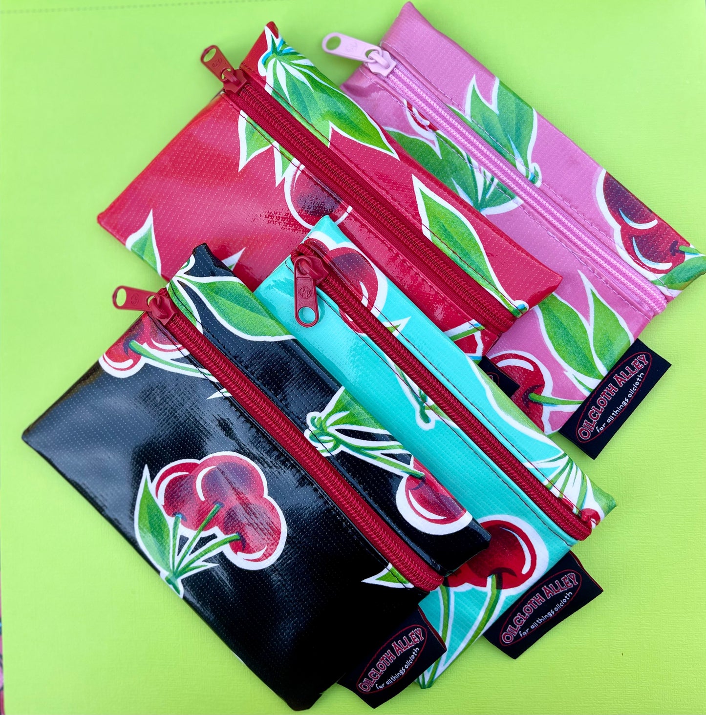 Small Oilcloth Lined Pouch - Cherry Collection