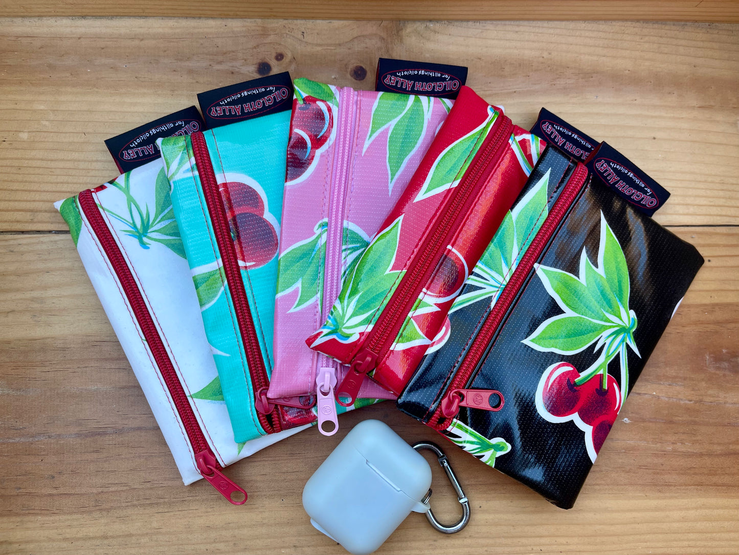 Small Oilcloth Lined Pouch - Cherry Collection