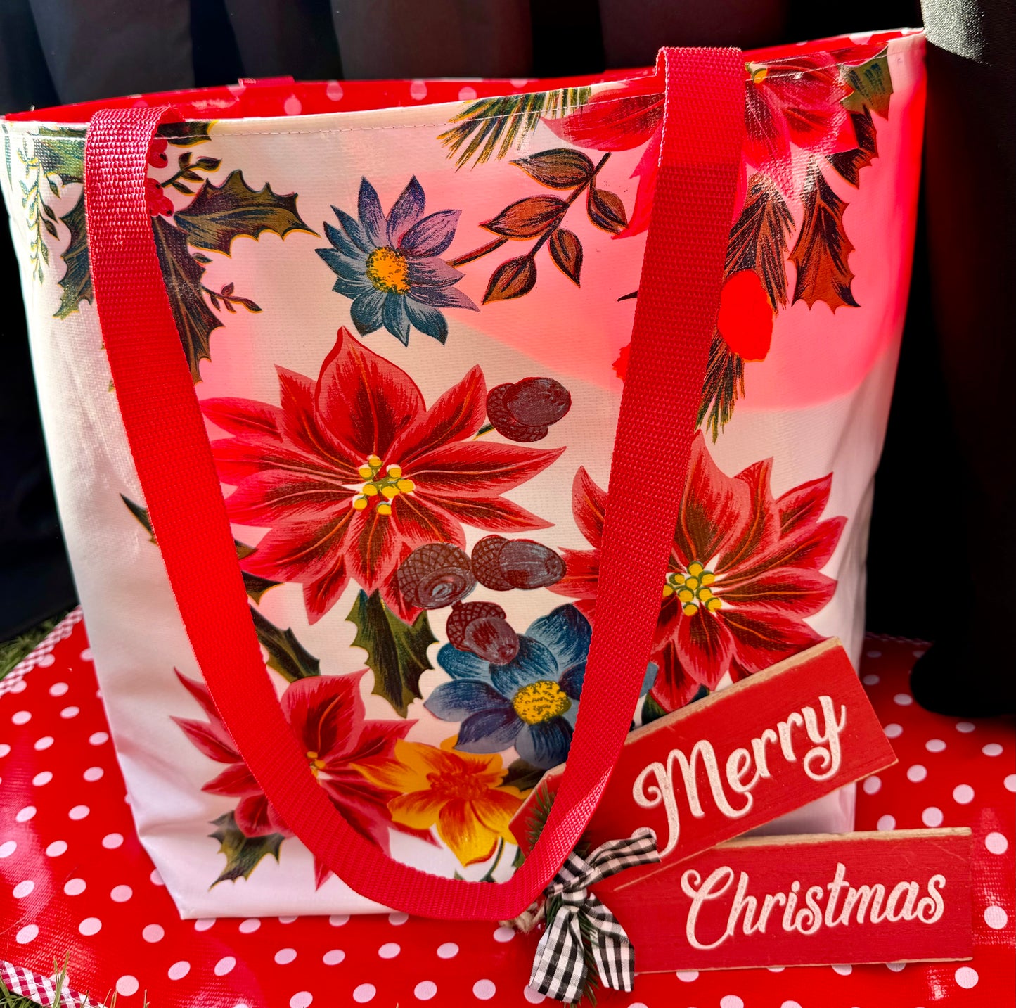 White Vintage Christmas Reversible Totebags - Two sizes