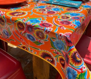 Orange Spring Bloom Oilcloth Tablecloths