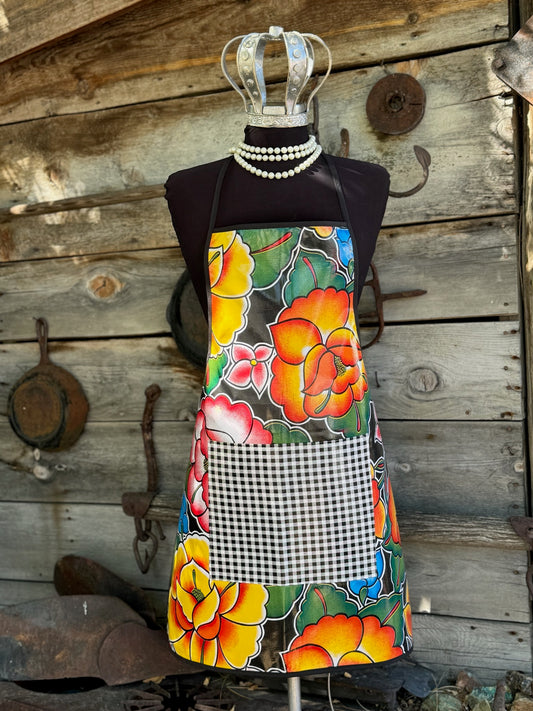 Black Royal Roses Oilcloth Chef Apron