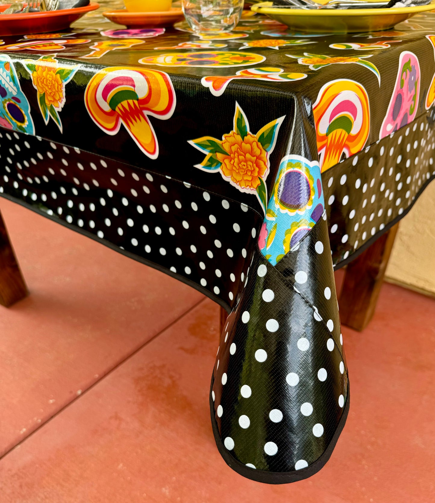 Black Skulls Oilcloth Fabric