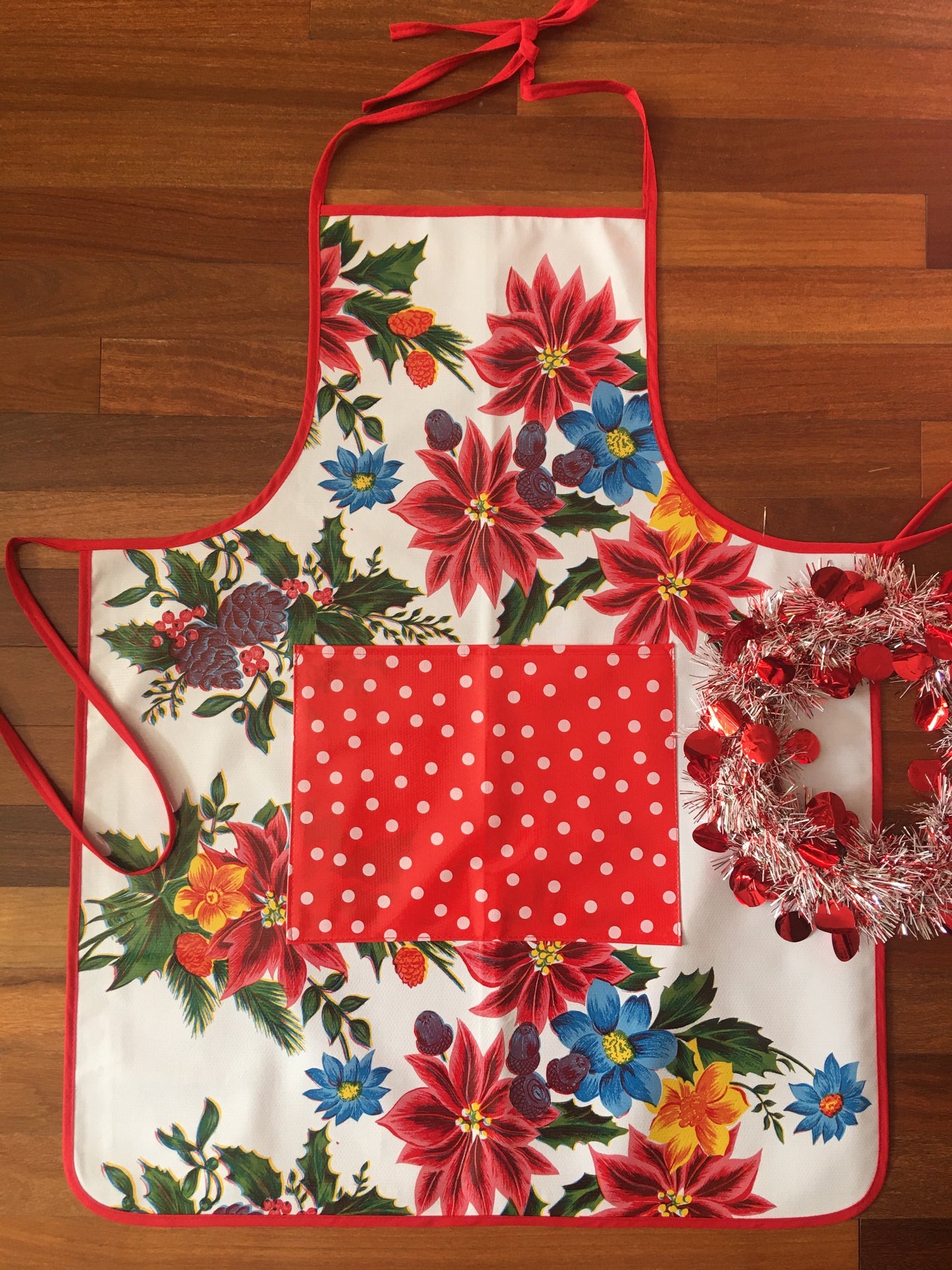 White Vintage Christmas Oilcloth Chef Apron