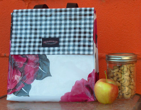 Oilcloth Insulated Lunch Bag - Magenta Blossom