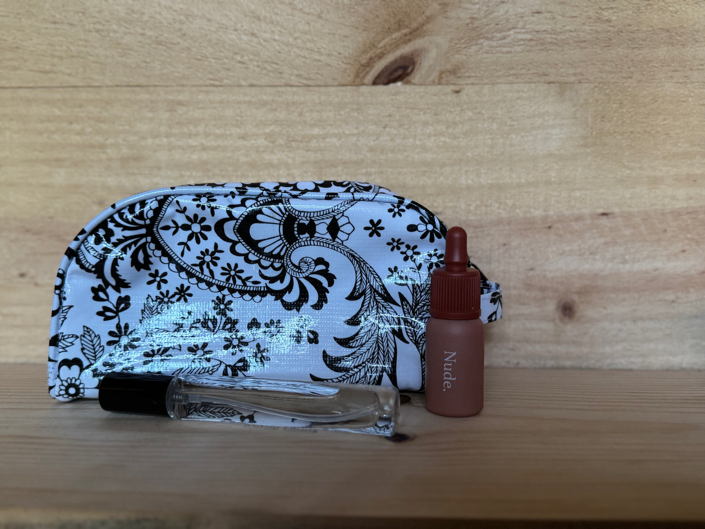Black and White Toile Oilcloth with Confetti Combination Set - Mini Cosmetic Bag & Small Pouch