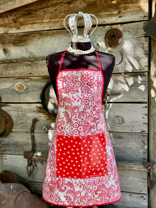 Red Toile Oilcloth Chef Apron