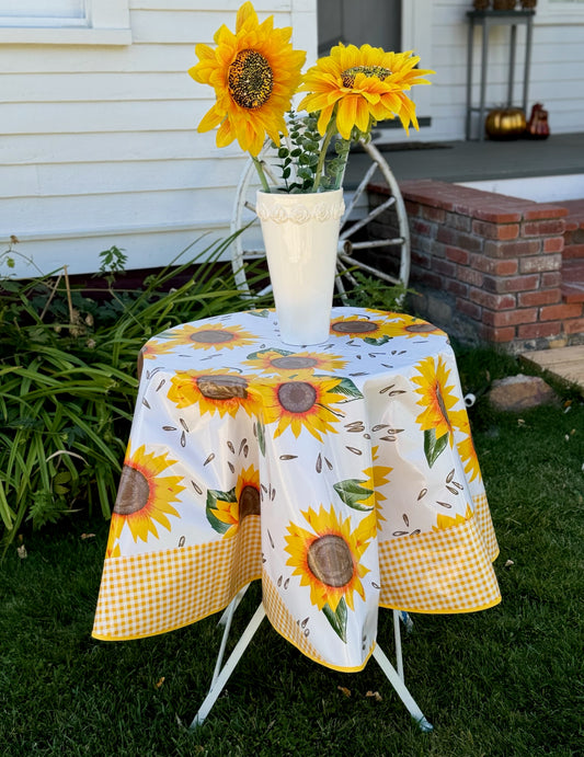 Round Sunflower Oilcloth Tablecloths
