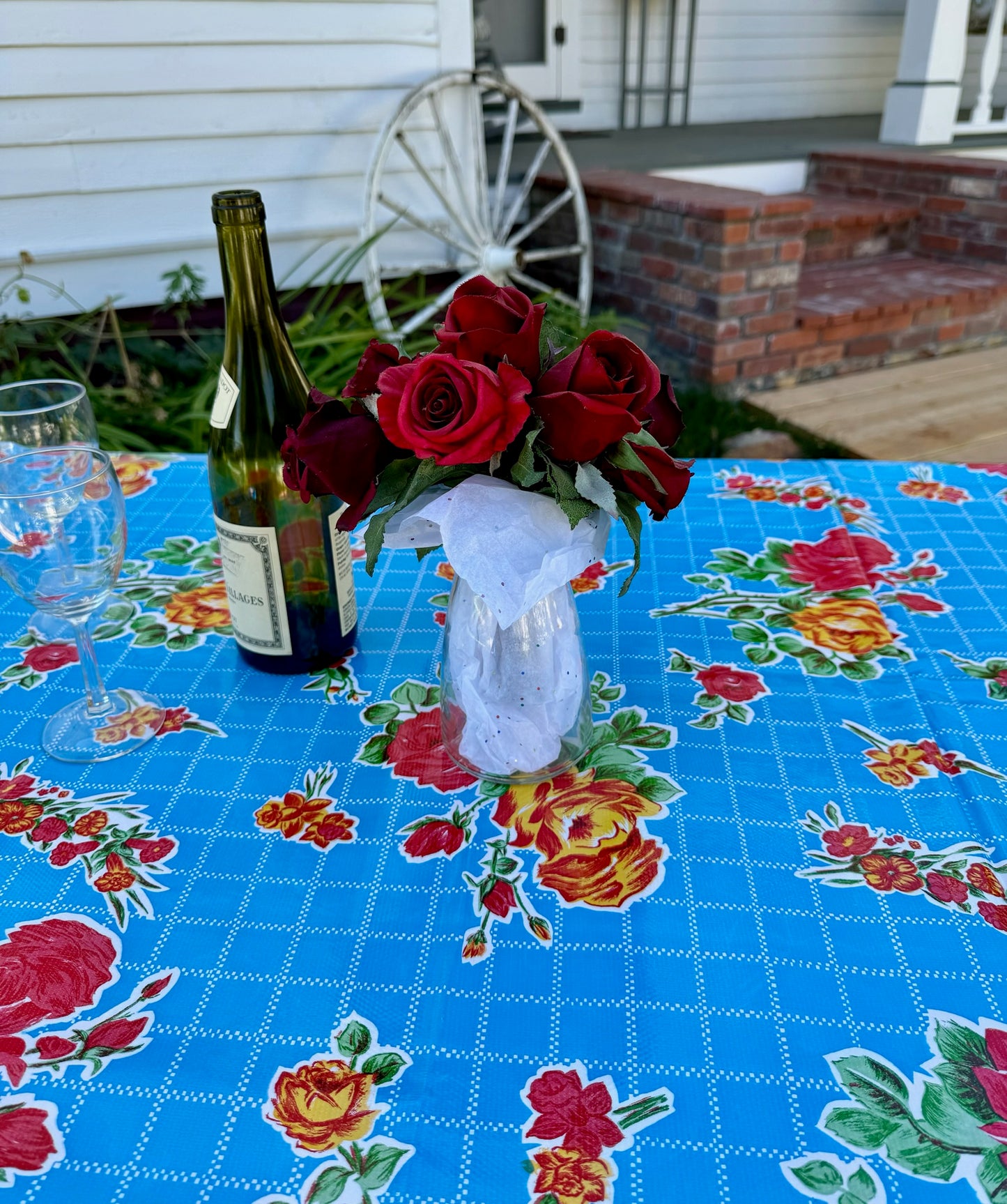 Aqua Roses Oilcloth Tablecloths