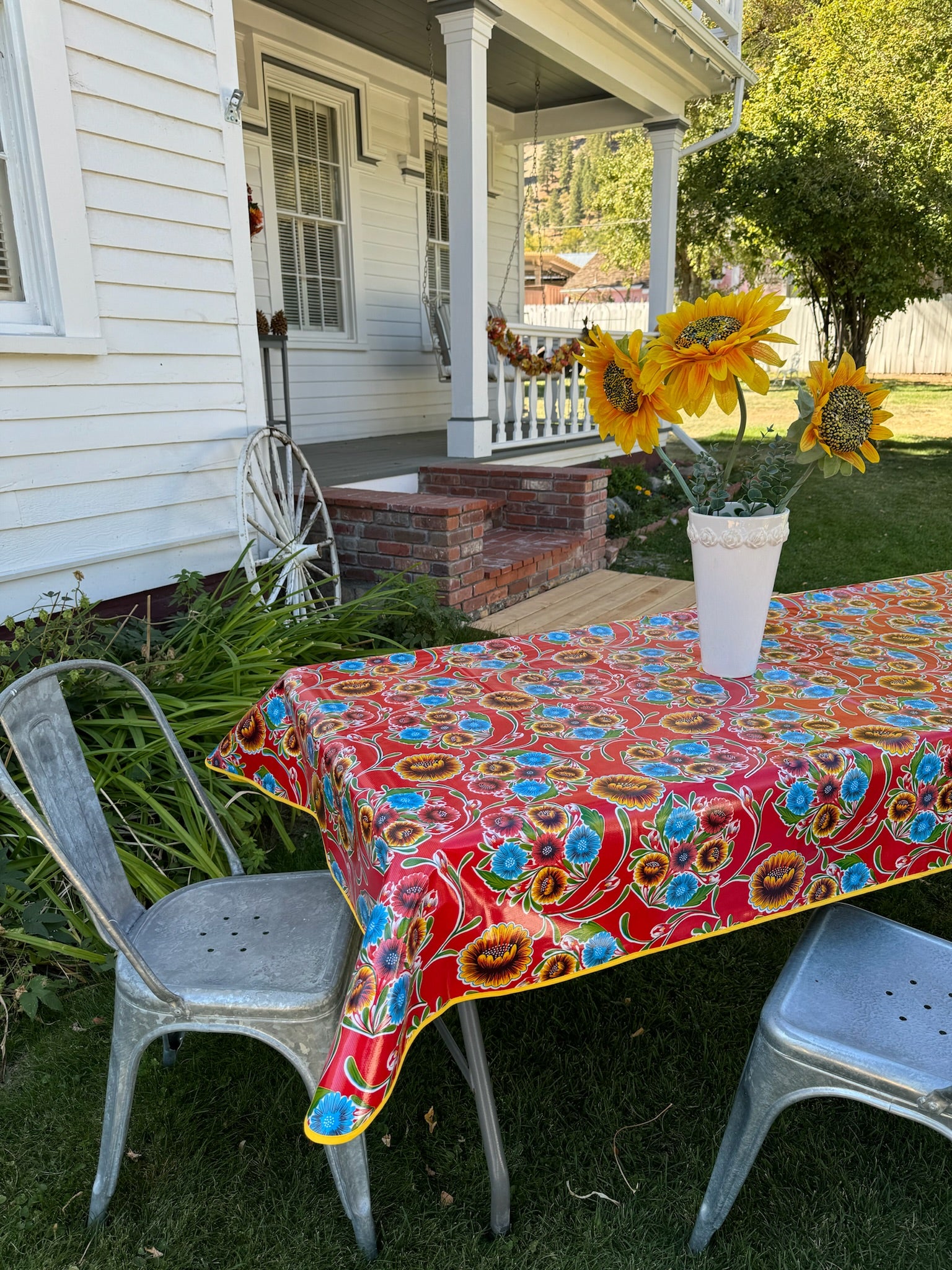 Red Springbloom Oilcloth Tablecloths