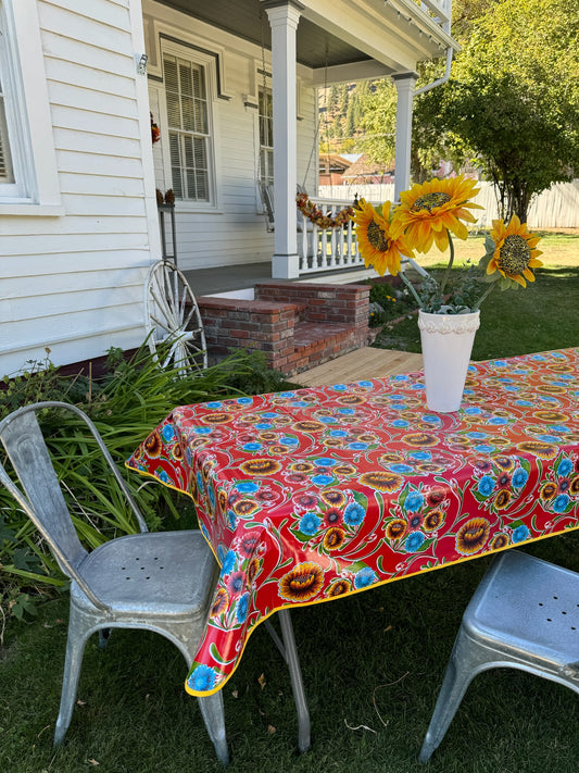 Red Springbloom Oilcloth Tablecloths