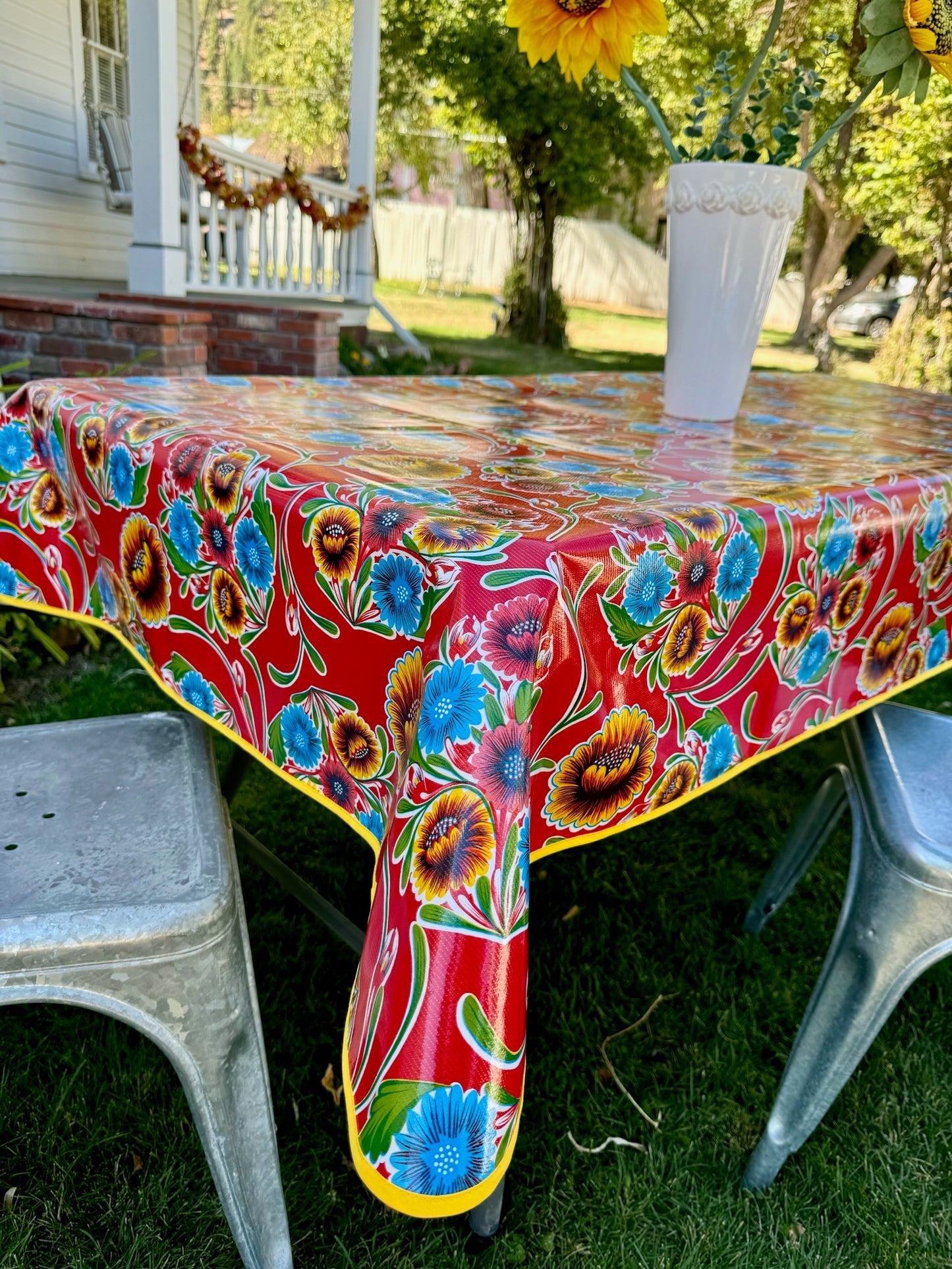 Red Springbloom Oilcloth Tablecloths