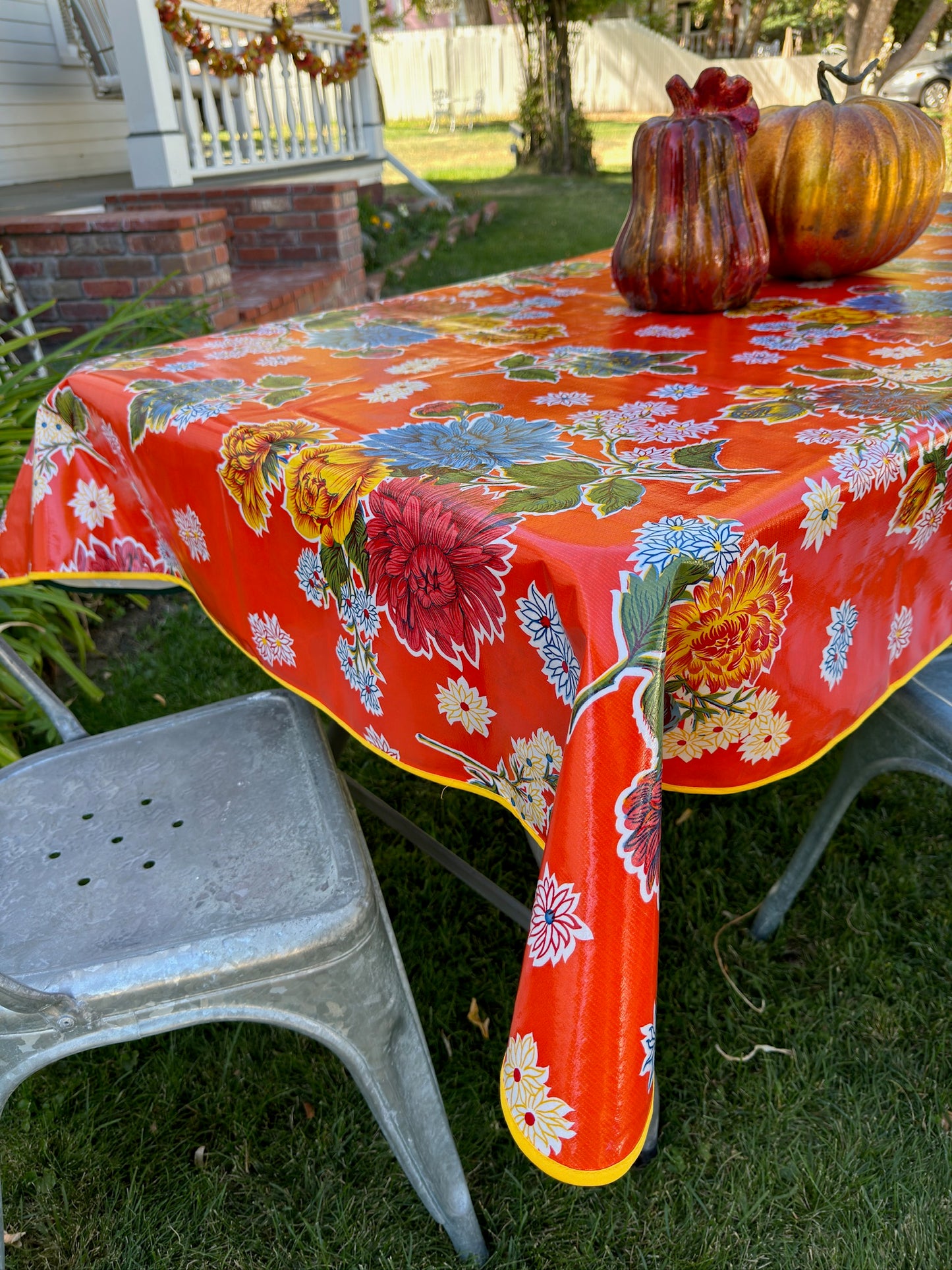 Orange Mums Oilcloth Tablecloths