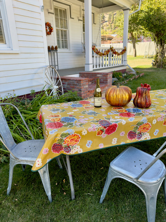 Tan Mums Oilcloth Tablecloths