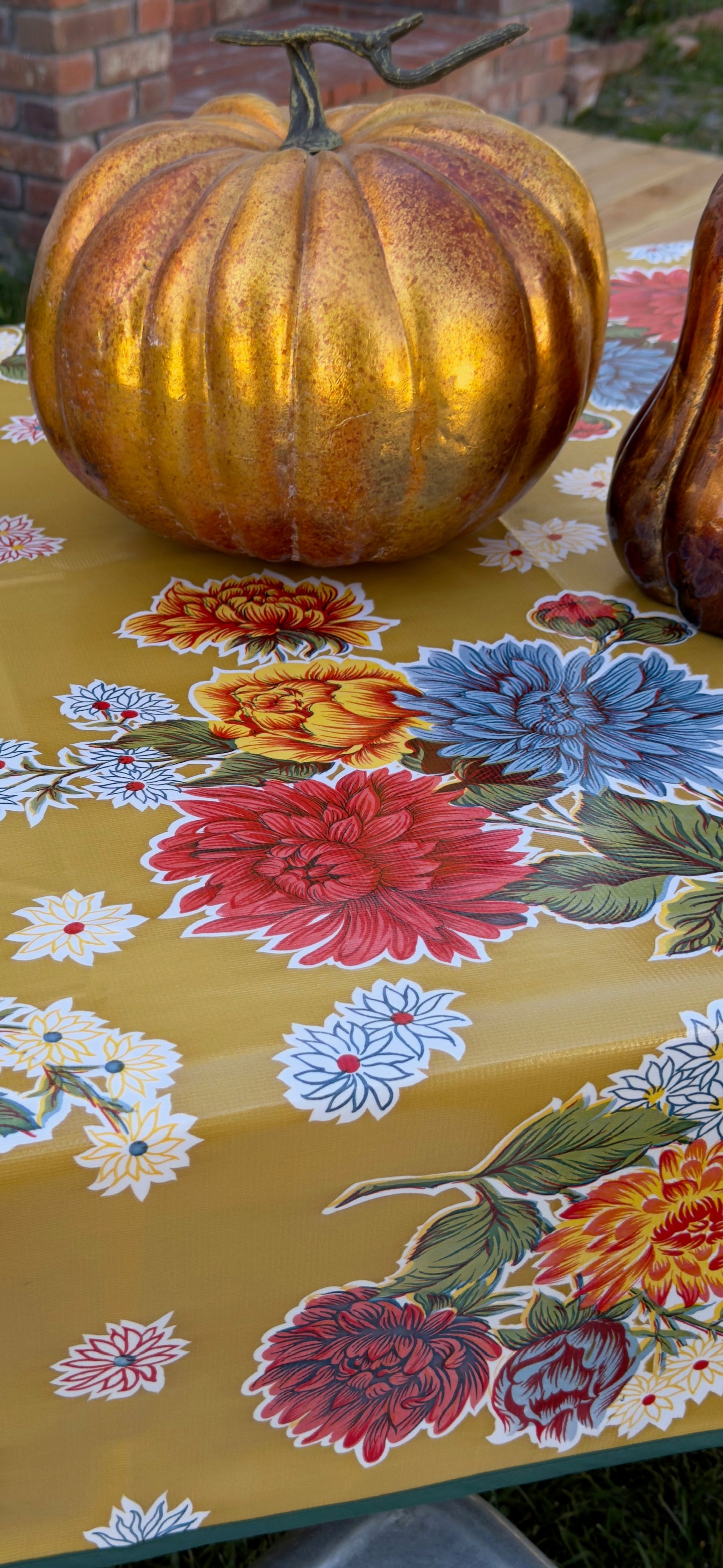 Tan Mums Oilcloth Tablecloths
