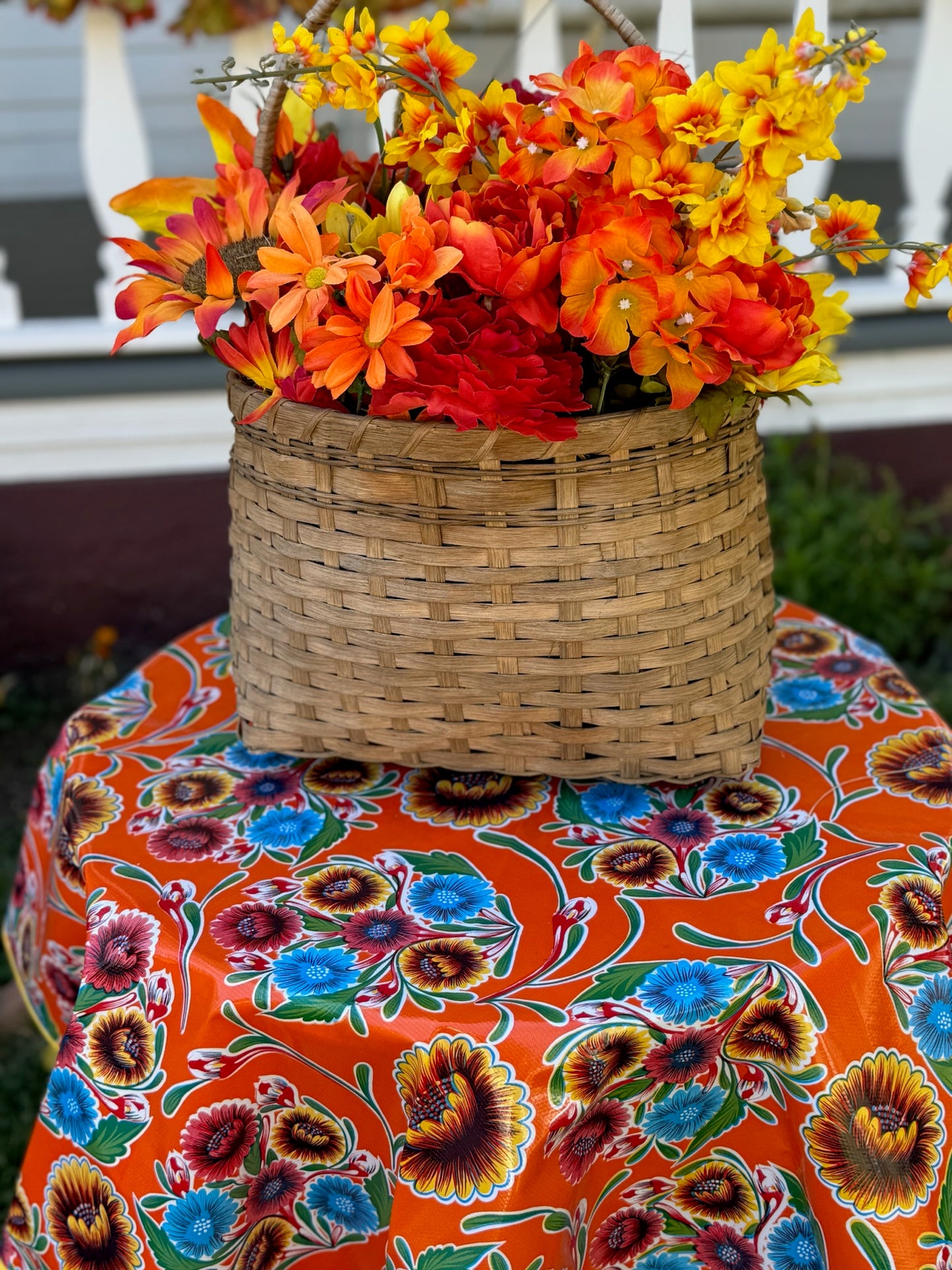 Round Orange Springbloom Oilcloth Tablecloths