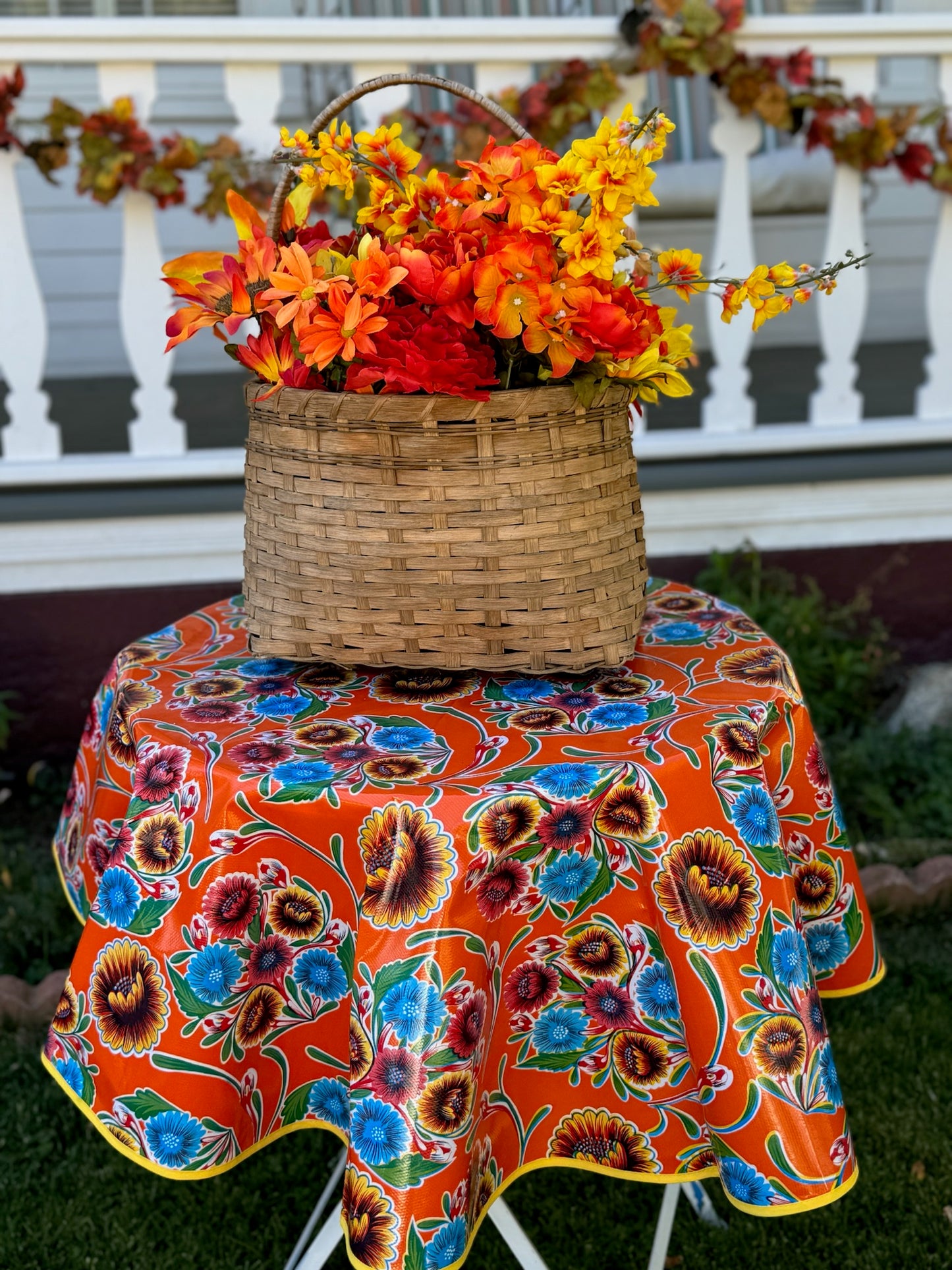 Round Orange Springbloom Oilcloth Tablecloths