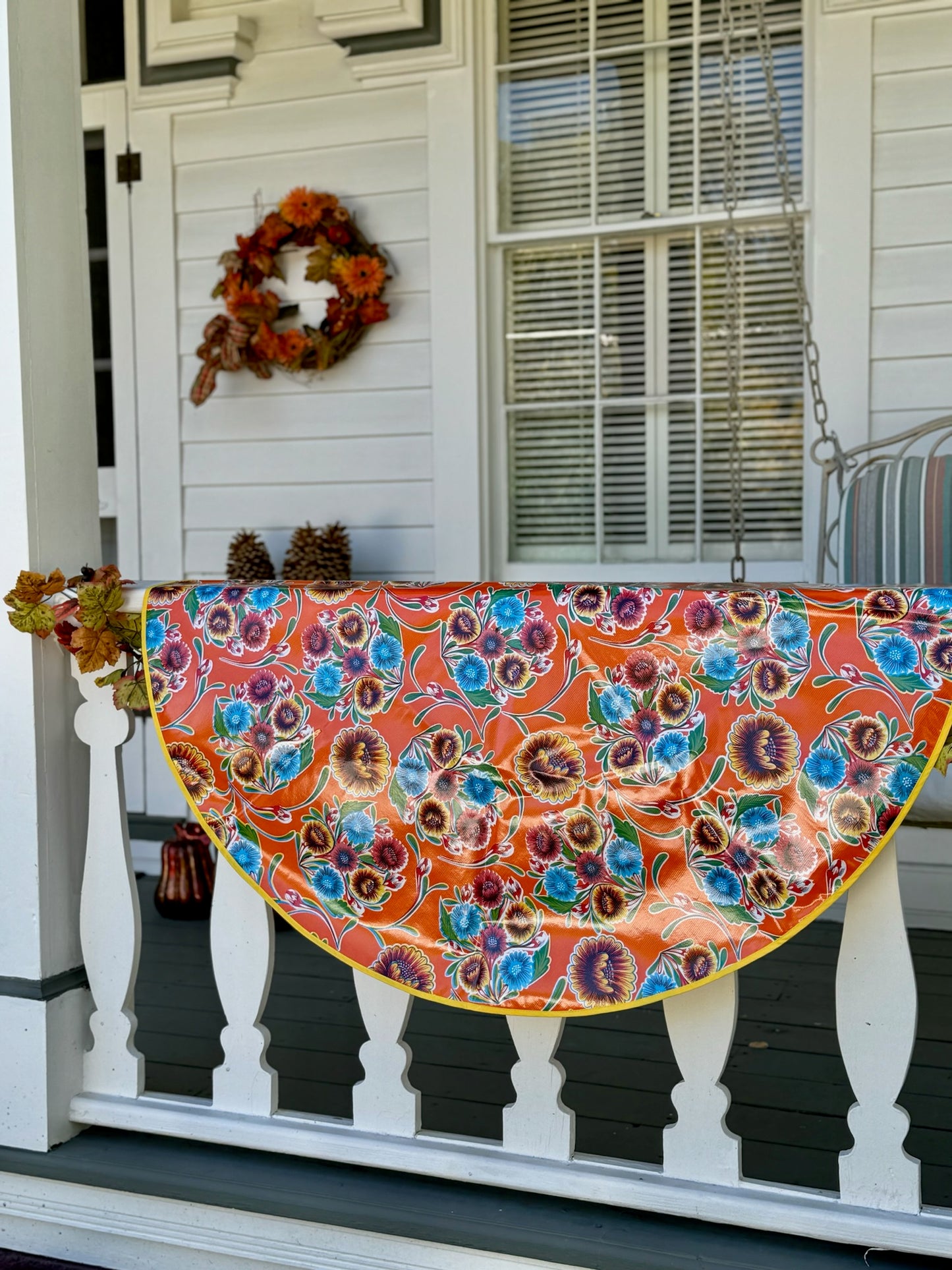 Round Orange Springbloom Oilcloth Tablecloths