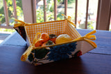 Reversible Oilcloth Basket in White Mums and Yellow Gingham