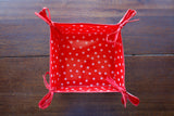 Reversible Oilcloth Basket in White Vintage Christmas and White on Red Polka Dot