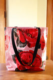 Reversible Oilcloth Totebag - Pink Magenta Blossom with Pink Gingham