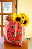 Reversible Oilcloth Totebag - Pink Cherry with Pink Polka, Two Sizes