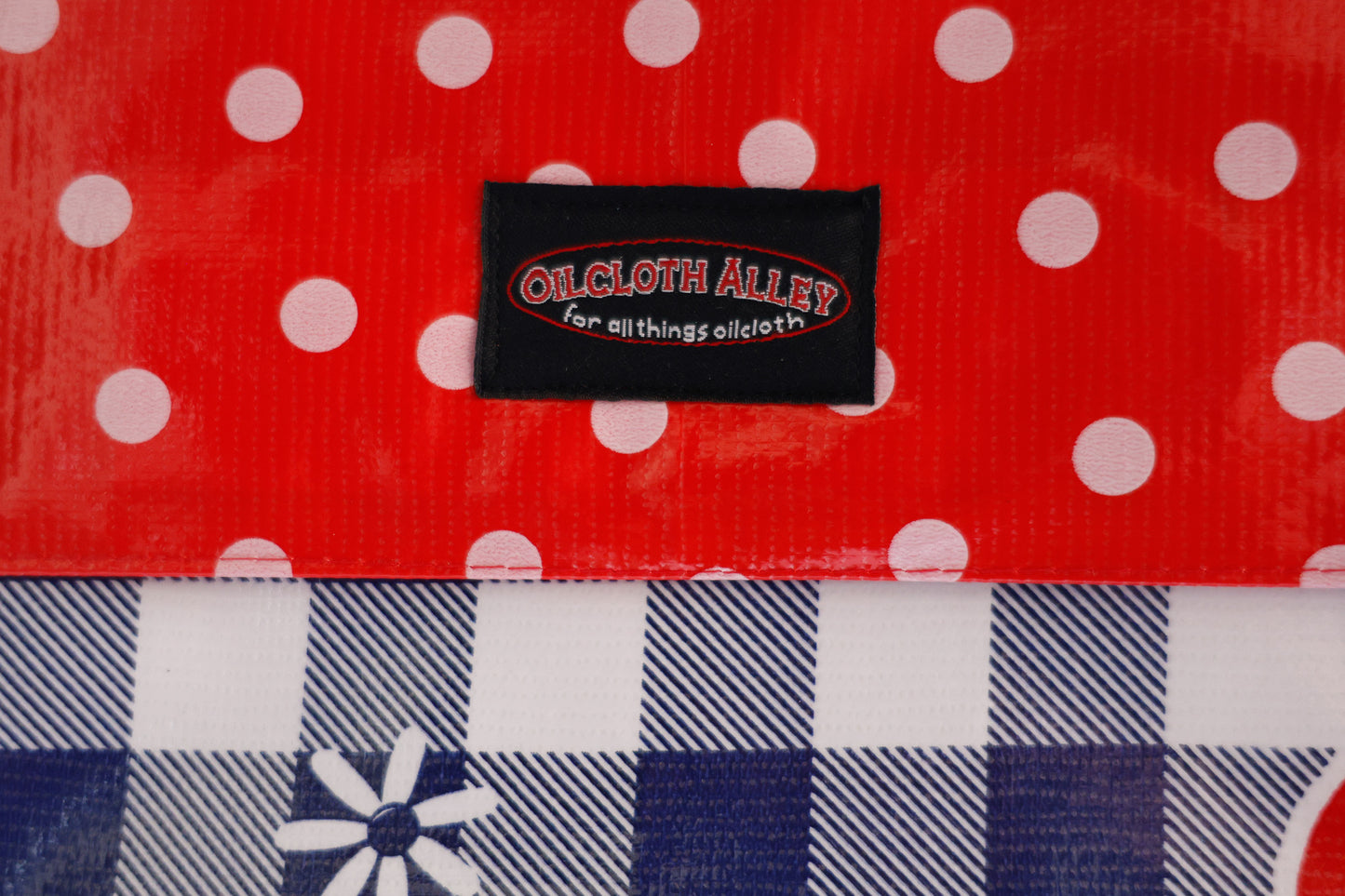 Oilcloth Insulated Lunch Bag - Blue Cafe Check with Fruit