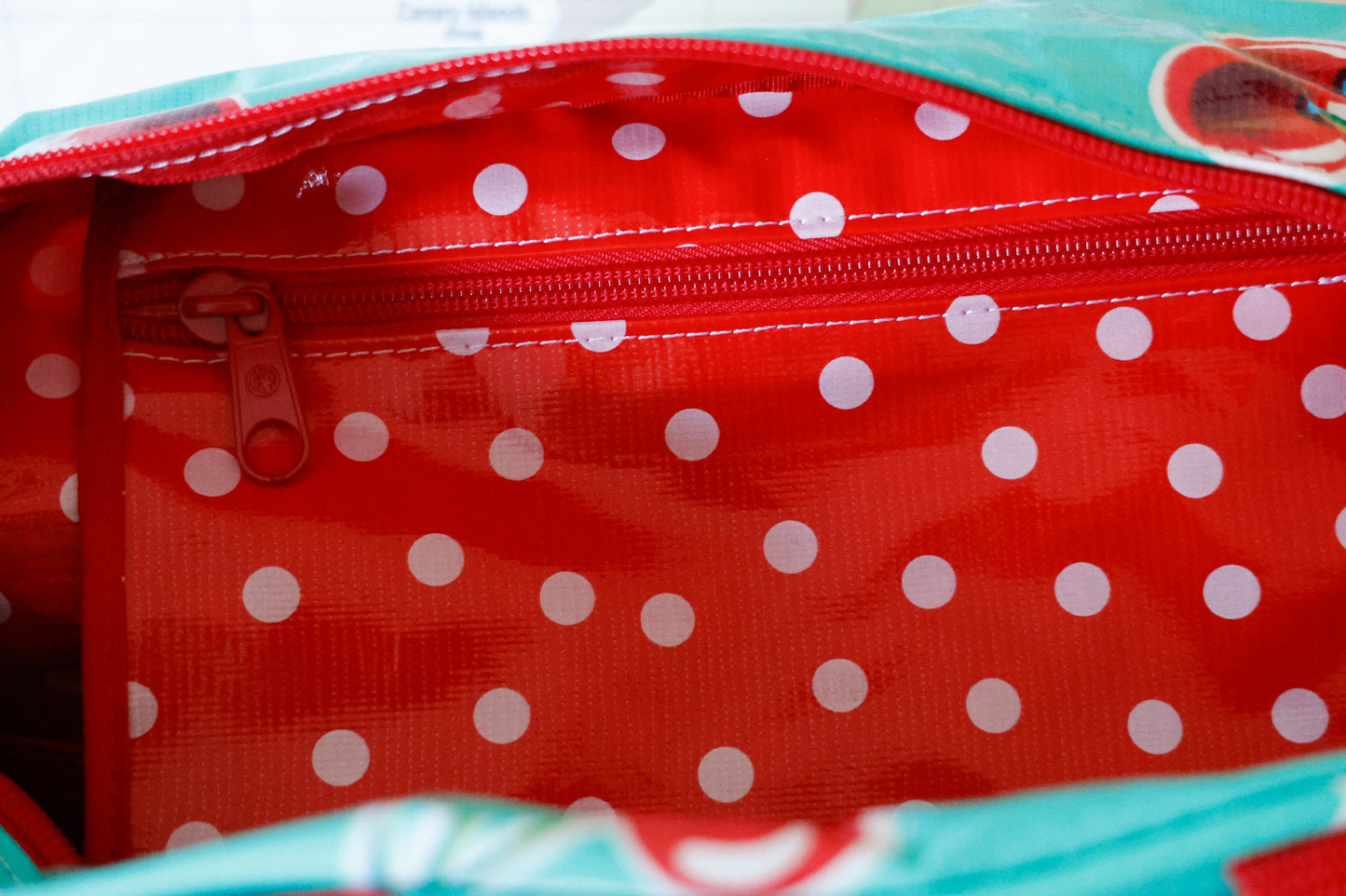 Oilcloth Carryall Bag - Turquoise Cherry