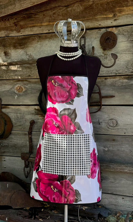 Magenta Blossom Oilcloth Chef Apron