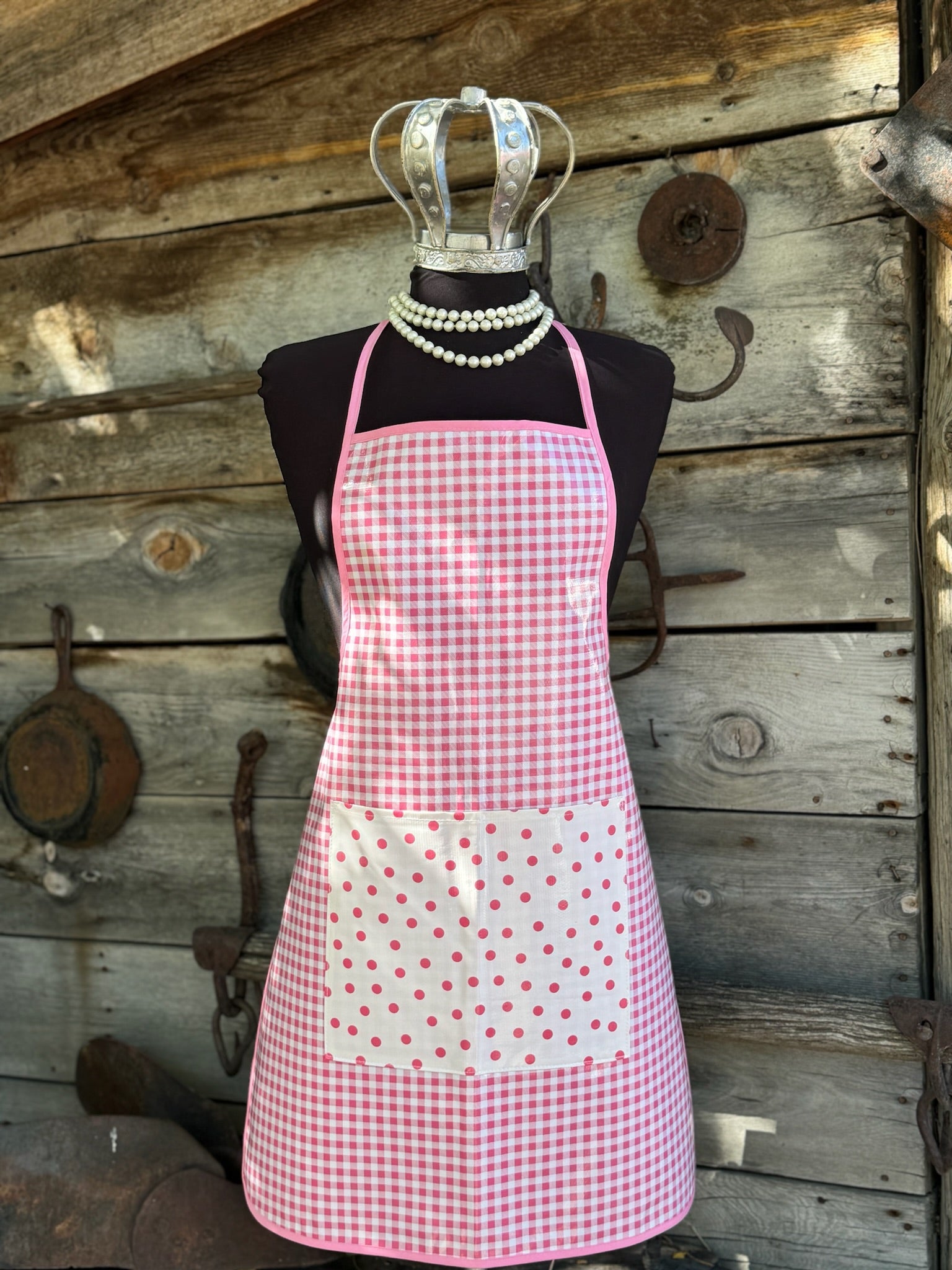 Pink Gingham Oilcloth Chef Apron – Oilcloth Alley Pink Gingham Oilcloth Chef Apron – Oilcloth Alley