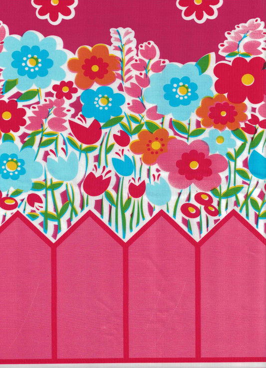 Fuchsia Dutch Flowers Oilcloth Fabric