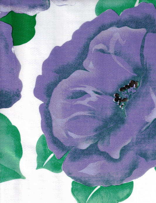 White Purple Blossom Oilcloth Fabric