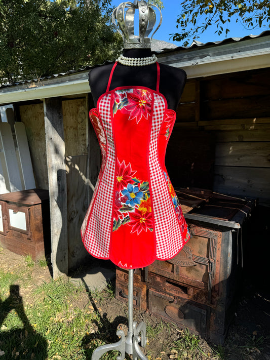 Red Vintage Christmas Retro Oilcloth Apron