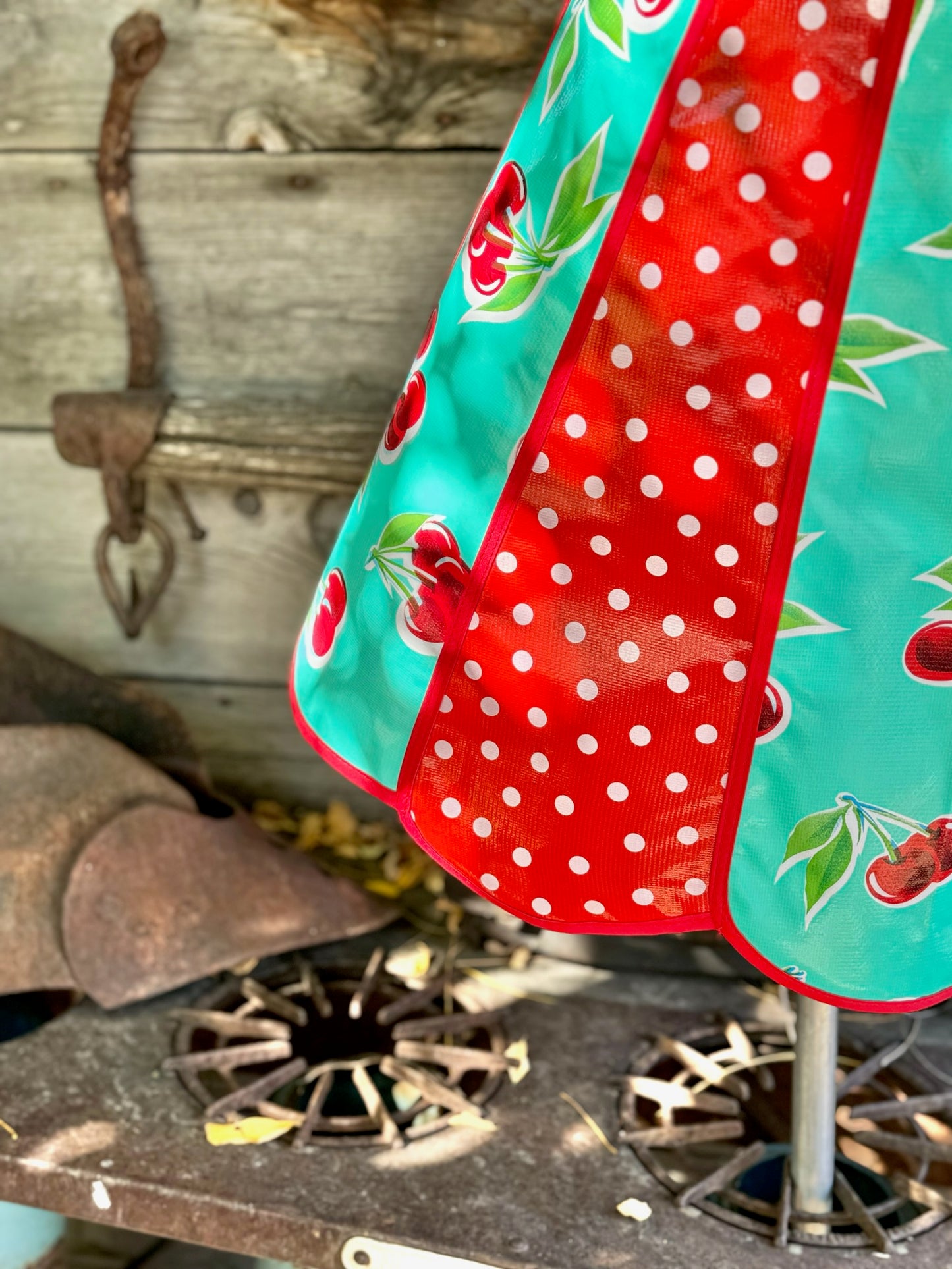 Retro Turquoise Cherry Polka Oilcloth Apron