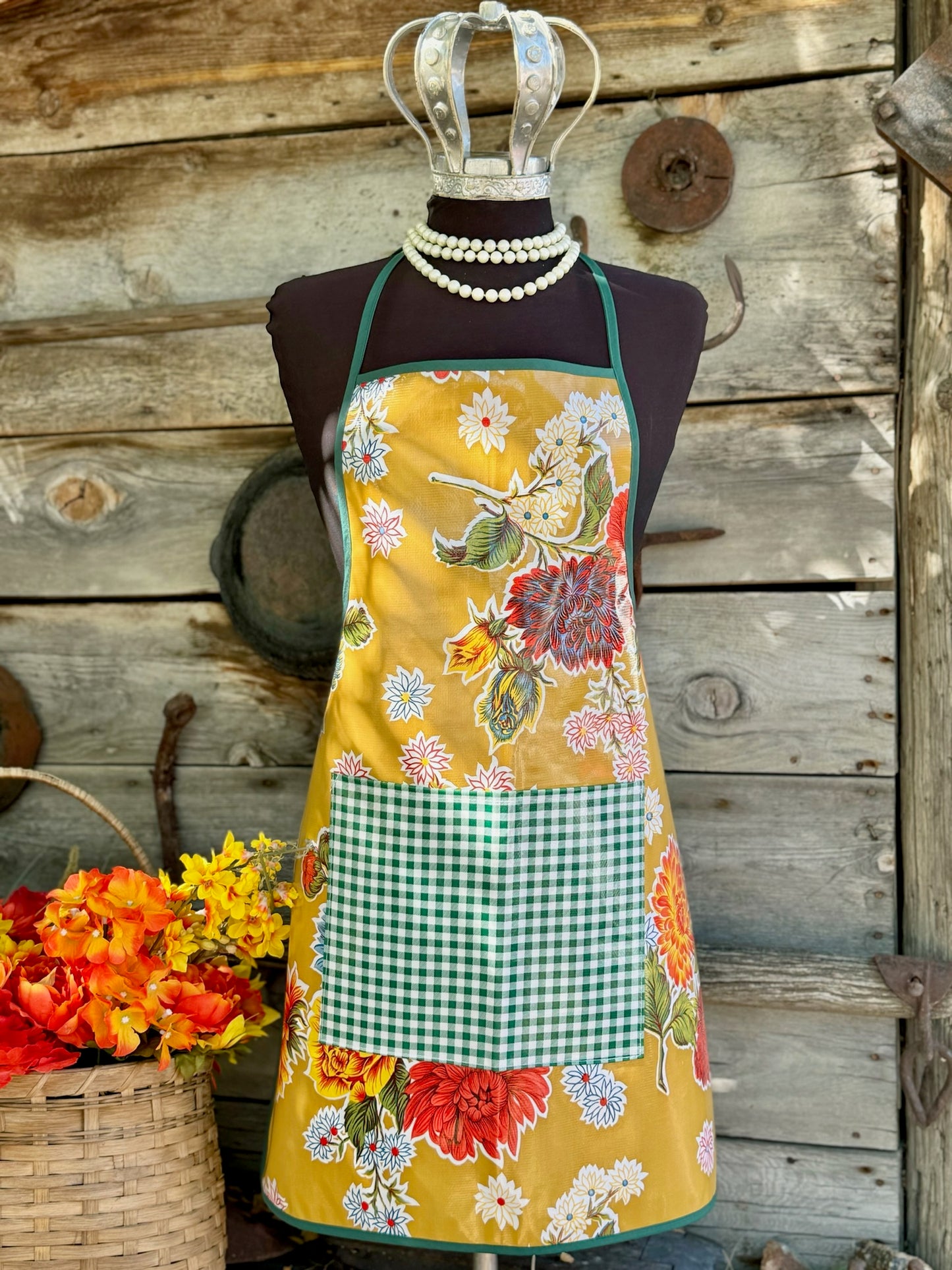 Tan Mums Oilcloth Chef Apron