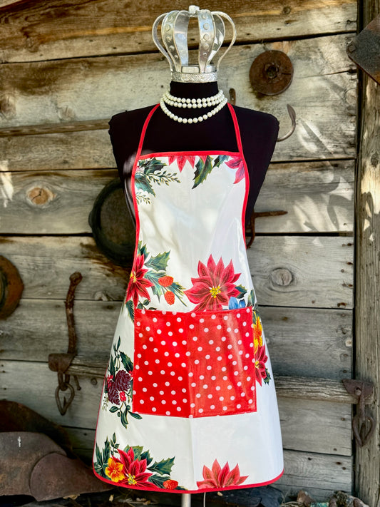 White Vintage Christmas Oilcloth Chef Apron