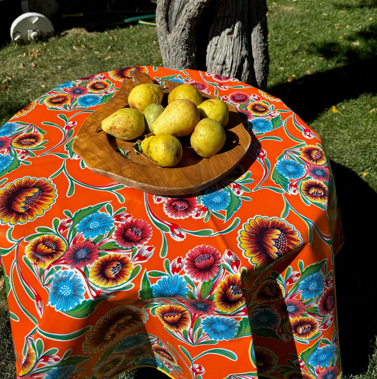 Round Orange Springbloom Oilcloth Tablecloths