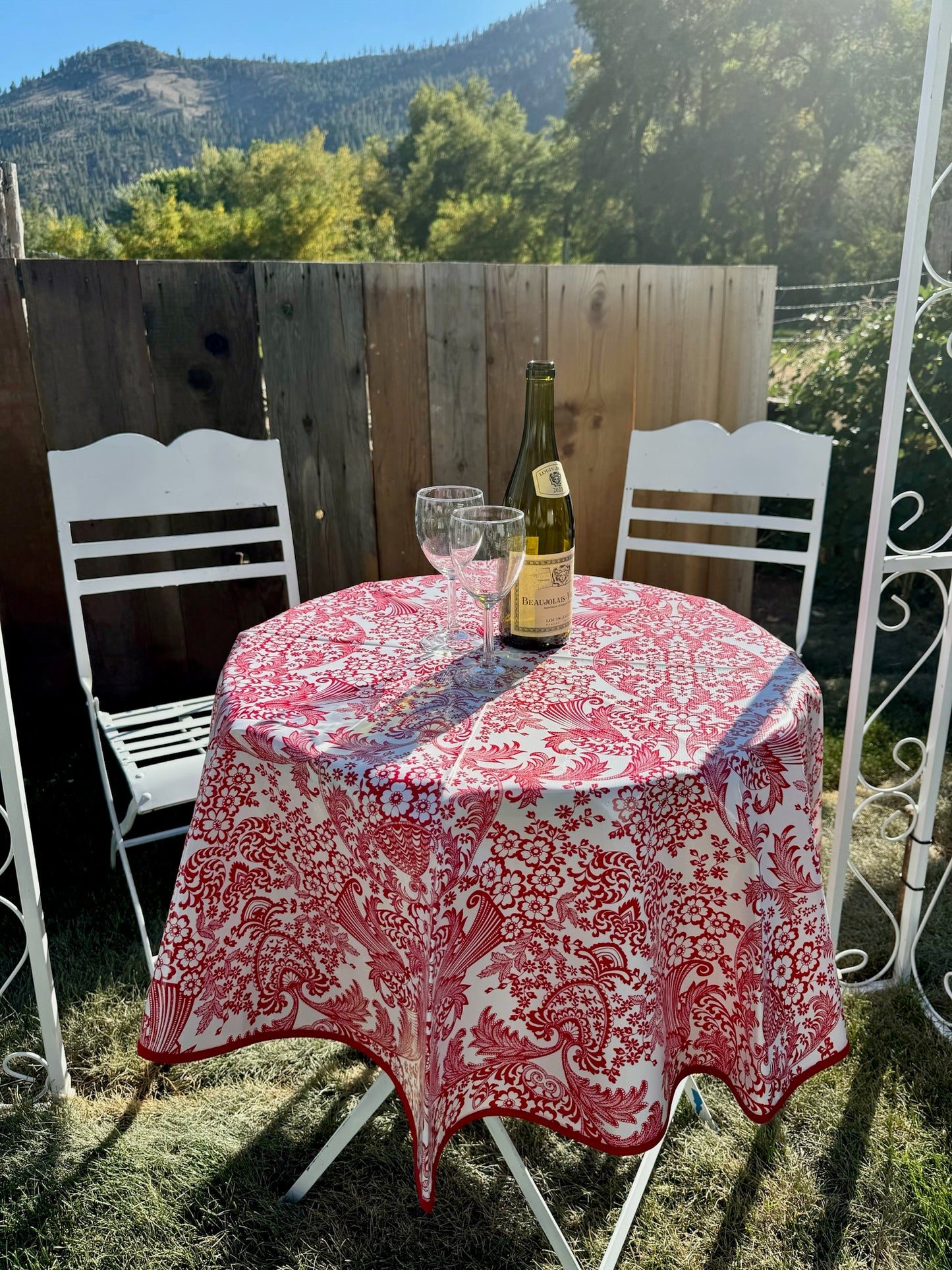 Round Red Toile Oilcloth Tablecloths