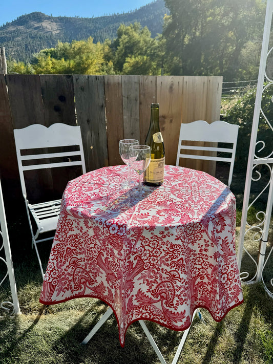 Round Red Toile Oilcloth Tablecloths