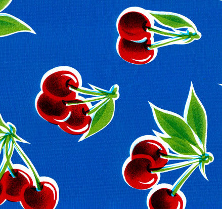 Blue Cherry Oilcloth Fabric