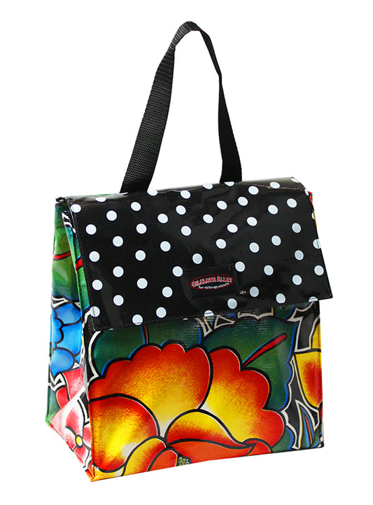 Oilcloth Insulated Lunch Bag - Royal Roses in Black