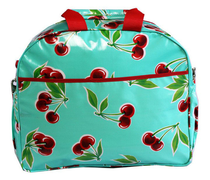 Oilcloth Carryall Bag - Turquoise Cherry