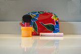 Red Hibiscus Oilcloth Combination Set - Mini and Small Cosmetic Bag, Small Pouch