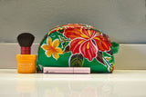 Green Hibiscus Oilcloth Combination Set - Mini Cosmetic Bag & Pouch