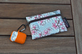 Small Oilcloth Lined Pouch - Silver Cherry Blossom