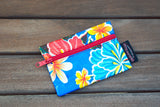Small Oilcloth Lined Pouch - Blue Hibiscus