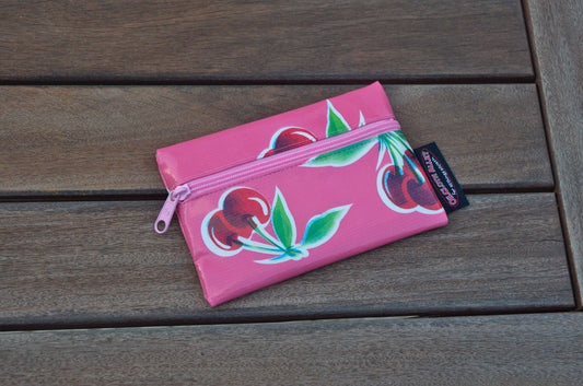 Small Oilcloth Lined Pouch - Pink Cherry