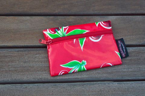 Small Oilcloth Lined Pouch - Red Cherry