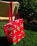 Reversible Oilcloth Totebag - Red Cherry with Red Gingham - Two Sizes