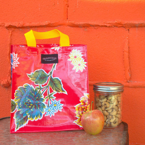 Oilcloth Lunch Tote - Red Mums